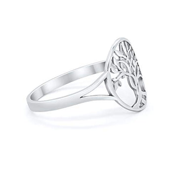Tree of Life Ring Oval Split Shank 925 Sterling Silver